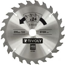 Tivoly - Kreissägeblatt • Ø184 mm • 24 Hartmetallzähne • Schnelles Sägen • Für tragbare Sägen • Zum Schneiden von Holz • Zum Schneiden von Gips