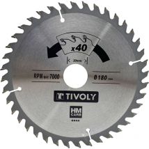Kreissägeblatt • Ø180 mm • 40 Hartmetallzähne • Hervorragende Oberfläche • Für tragbare Sägen • Zum Schneiden von Holz - Tivoly