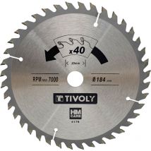 Lama per sega circolare • Ø184mm • 40 denti in metallo duro • Per tagliare legno duro • Per tagliare legno laminato - Tivoly