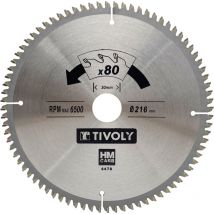 Tivoly • Kreissägeblatt • Ø216 mm • 80 Hartmetallzähne • Zum Schneiden von Hartholz • Zum Schneiden von Laminatholz