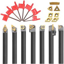 Geevorks - Lame en carbure multifonctionnelle 21 pièces, poignée, barre d'alésage avec clé, outil de tournage de tour