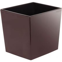 Pot de fleur 19 cm Juka carre avec bac d'interieur, couleur mokka
