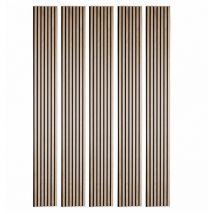 Lot de 5 panneaux tasseaux bois 250x30x1 cm - Pack Mur TV bois 150cm - Lamelles chêne clair véritable fond noir - 3,75m²