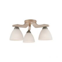 Lamkur Lighting - Lamkur Adriano Plafonnier semi-encastré à bras multiples, abat-jour en verre, hêtre blanc, 3x E27