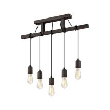 Lamkur Leon Industrial Plafoniera a Sospensione Bar Wengè, 5x E27