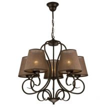 Lamkur Lighting - Lamkur Lorenzo Plafonnier suspendu à bras multiples, abat-jour en tissu, marron, 5x E27