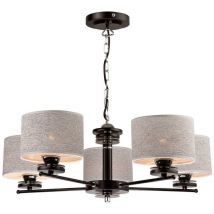 Lamkur Rosa Mehrarmige Pendel-Deckenleuchte mit Stoffschirm, schwarz, 5x E27