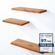 3 étagères murale en bois avec fixation invisible 42/36/30cm Etagère murale en 100% bois massif Etagère murale pour salon set 3 étagères bord droit