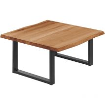LAMO Manufaktur Esstisch Küchentisch Schreibtisch Couchtisch aus Massivholz, mit Baumkante 60x60x47 cm (AxBxH), Loft, Dunkel / Schwarz,