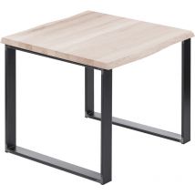 Lamo Manufaktur - Esstisch Küchentisch Schreibtisch Couchtisch aus Massivholz, mit Baumkante 60x60x76 cm (AxBxH), Modern, Roh / Rohstahl mit