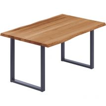 Lamo Manufaktur - Esstisch Küchentisch Schreibtisch Couchtisch aus Massivholz, mit Baumkante 120x60x76 cm (AxBxH), Loft, Dunkel / Anthrazit,