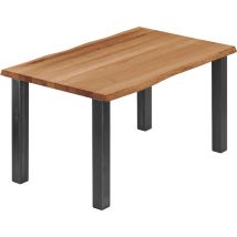 Esstisch Küchentisch, mit Baumkante 100x80x76 cm (AxBxH), Classic, Dunkel / Rohstahl mit Klarlack, LUB-01-A-004-0000Cl - Lamo Manufaktur