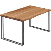 Lamo Manufaktur - Esstisch Küchentisch Schreibtisch Couchtisch aus Massivholz, mit Baumkante 120x80x76 cm (AxBxH), Frame, Dunkel / Rohstahl mit