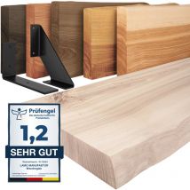 Tagère murale en bois massif, irrégulier, étagère de rangement Basic, bois brut / équerre blanche 70cm, LW-01-A-001-70LW - Lamo Manufaktur