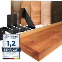Tagère murale en bois massif, bord régulier, étagère de rangement Basic, bois foncé / équerre blanche 90cm, LWG-01-A-004-90LW - Lamo Manufaktur
