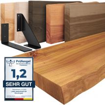 Tagère murale en bois massif, irrégulier, étagère de rangement Vintage, bois rustique / équerre blanche 60cm, LW-01-A-003-60VW - Lamo Manufaktur