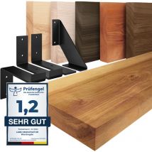 Tagère murale en bois massif, bord régulier, étagère de rangement Original, bois rustique / équerre noire 80cm, LWG-01-A-003-80ZS - Lamo Manufaktur