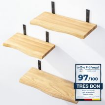 2 étagères murales en bois 2x 42cm Etagère murale en 100% bois massif Etagère murale pour salon, chambre à coucher étagères murales set 4 bord droit
