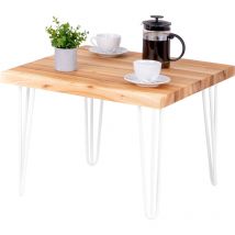 Table basse en bois, tabouret ou banc pour le salon 60x60x47 cm (long. x larg. x haut.), Type : Creative, Plateau : Frène Naturel, Pieds : Blanc,