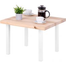 Table basse en bois, tabouret ou banc pour le salon 60x60x47 cm (long. x larg. x haut.), Type : Classic, Plateau : Frène Sévère, Pieds : Blanc,