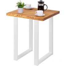 Table en bois massif avec un bord régulier, table è manger, table de cuisine 60x60x76 cm (l x l x h), Loft, Frène Rustique, Blanc, LBG-01-A-003-9016L