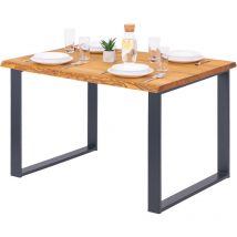 Table è manger, cuisine ou table de bureau 120x80x76 cm (long. x larg. x haut.), Bois massif, Modern, Frène Rustique / Gris, LEB-01-A-003-7016M