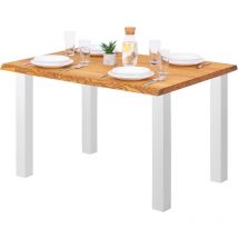 Table pour salle è manger, cuisine ou table de bureau 120x80x76 cm (long. x larg. x haut.), Bois massif, Classic, Frène Rustique / Blanc,