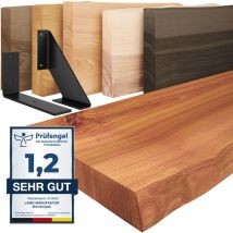 Wandregal Holz Baumkante Regal Farbe: Dunkel mit schwarzem Basic Regalträger 70 cm - Lamo Manufaktur