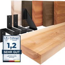 Wandregal Holz Gerade Regal Farbe: Natur mit weißem Basic Regalträger 160 cm - Lamo Manufaktur