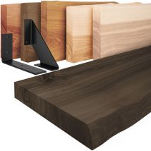 Wandregal Holz Baumkante, Holzregal Basic, Schwarz / Schwarz 50cm, LW-01-A-006-50LS - Lamo Manufaktur