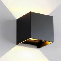 Lampada 12w cob led Cubo Applique Parete nero 220V Luce Biemissione 1200lm Regolabile IP65 Bianco Naturale