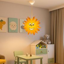 Eglo - Lampada a sospensione camera dei bambini lampada a sospensione sole lampada a sospensione per bambini sole, legno giallo, 1x E27, PxH 38x110