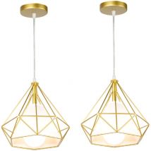 Lampada a Sospensione, Plafoniera Vintage con Gabbia di Ø25cm Diamante, Illuminazione E27 per Soggiorno Sala da Pranzo Taverna Tutto Oro 2PCS