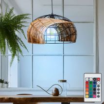 Nowa - Lampada a sospensione a led dimmerabile con telecomando, plafoniera per soggiorno, sala da pranzo, intreccio d'erba chiaro, cambio colore rgb,
