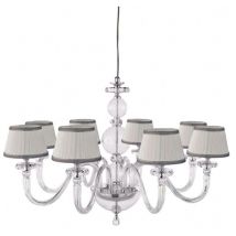 Lampada a sospensione bach con paralume in vetro trasparente 8 luci D84 cm cromo