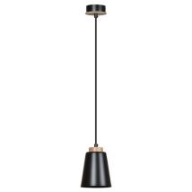 Lampada a Sospensione Bolero, Acciaio verniciato a polvere, Legno, Nero, 14x100x14 cm
