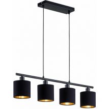 Lampada a sospensione paralume in tessuto lampada a sospensione soggiorno lampada a sospensione a 4 fiamme, tessuto nero-oro, 4x E14, LxPxH 75x12x150