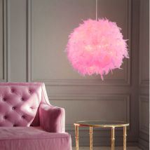 Nowa - Lampada a sospensione con piume a sfera, lampada a piume rosa, lampada a sospensione per cameretta dei bambini, tessuto metallo, 1x attacco