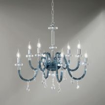 Lampada a sospensione dido D83 cm in vetro trasparente lavorato a mano 8 luci ottanio