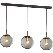 Lampada a sospensione, lampada da soggiorno, lampada da soffitto, lampada da sala da pranzo, metallo nero, vetro fumé, 3 lampadine E27, h 140 cm