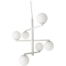 Lampada a sospensione gizah a 6 luci in metallo D76 cm con diffusori in vetro soffiato bianco