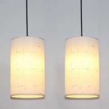 Lampadario a Sospensione Tessuto Moderno Lampada a Sospensione Paralume Tessuto Bianco Cavo Regolabile 2 Pezzi