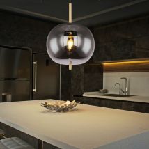 Lampada a sospensione lampada a sospensione lampada a sospensione lampada da tavolo da pranzo sfera vetro fumé color ottone, metallo, 1x attacco E27,