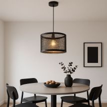 Lampada a sospensione Lampada da soggiorno retrò Lampada da tavolo da pranzo, oro nero, paralume a griglia in metallo, 1x attacco E27, DxH 40x150 cm