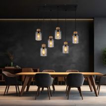 Lampada a sospensione lampada da tavolo da pranzo nera 4 fiamme lampada a sospensione in vetro fumé legno regolabile in altezza, metallo, 6 prese
