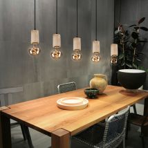 Etc-shop - Lampada a sospensione lampada in legno plafoniera soggiorno lampada a sospensione nera 5 fiamme, metallo colore naturale, prese 5x E27,