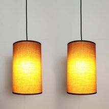 Lampadario a Sospensione Tessuto Moderno Lampada a Sospensione Paralume Tessuto Colore Cioccolato Cavo Regolabile 2 Pezzi