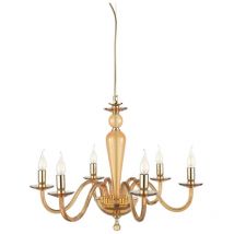 Lampada a sospensione D84 cm paganini a 8 luci in vetro lavorato a mano ambra