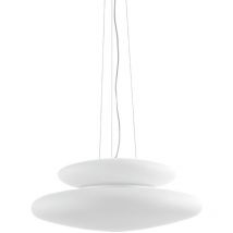 Ondaluce - Lampada a sospensione pagoda D60 cm in vetro Bianco soffiato e acidato grande