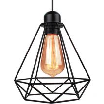 Lampada a Sospensione, Plafoniera con Gabbia in Metallo Diamante, Lampadari per Soggiorno Cucina Nero - 1 Luci